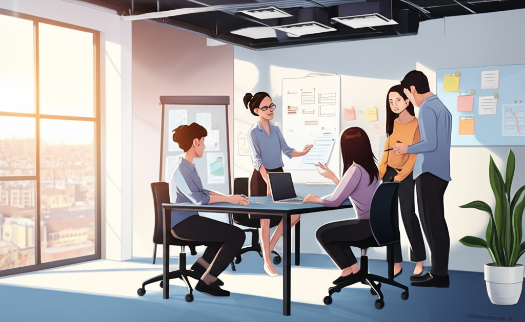 SEO team collaborating in office